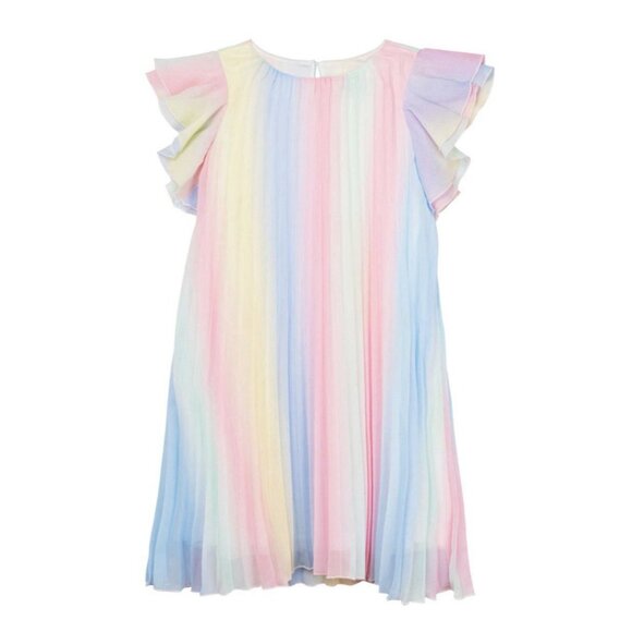 Rare Editions Girls Pastel Rainbow Pleated Dress Flutter Sleeves, Large (10/12) - Picture 3 of 9